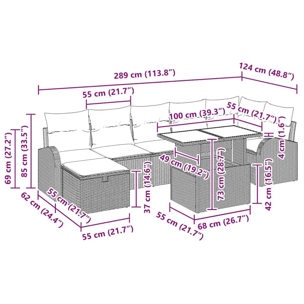 Outdoor Garden Sofa Set 8 Piece Modular Black Poly Rattan Patio Furniture with