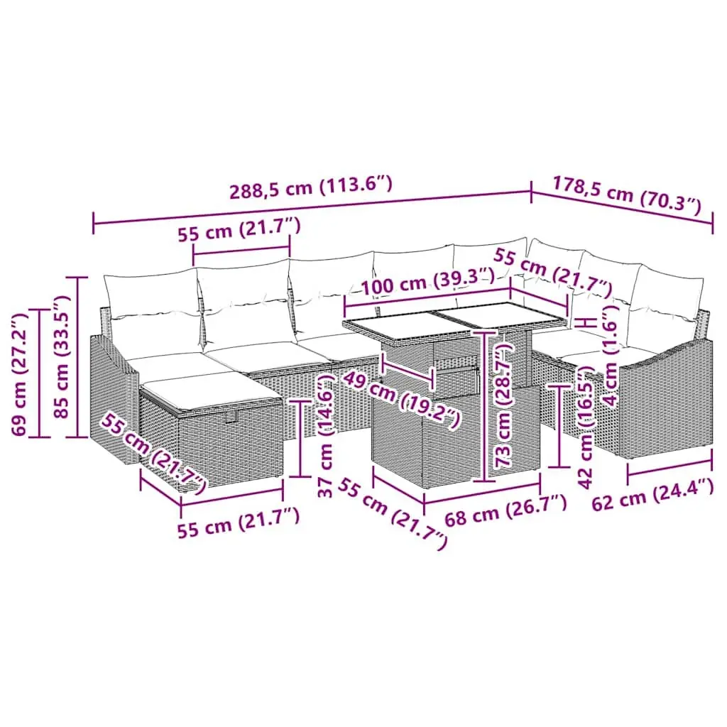 Modular Garden Sofa Set 9 pcs Outdoor Furniture with Storage Cushion Poly Rattan
