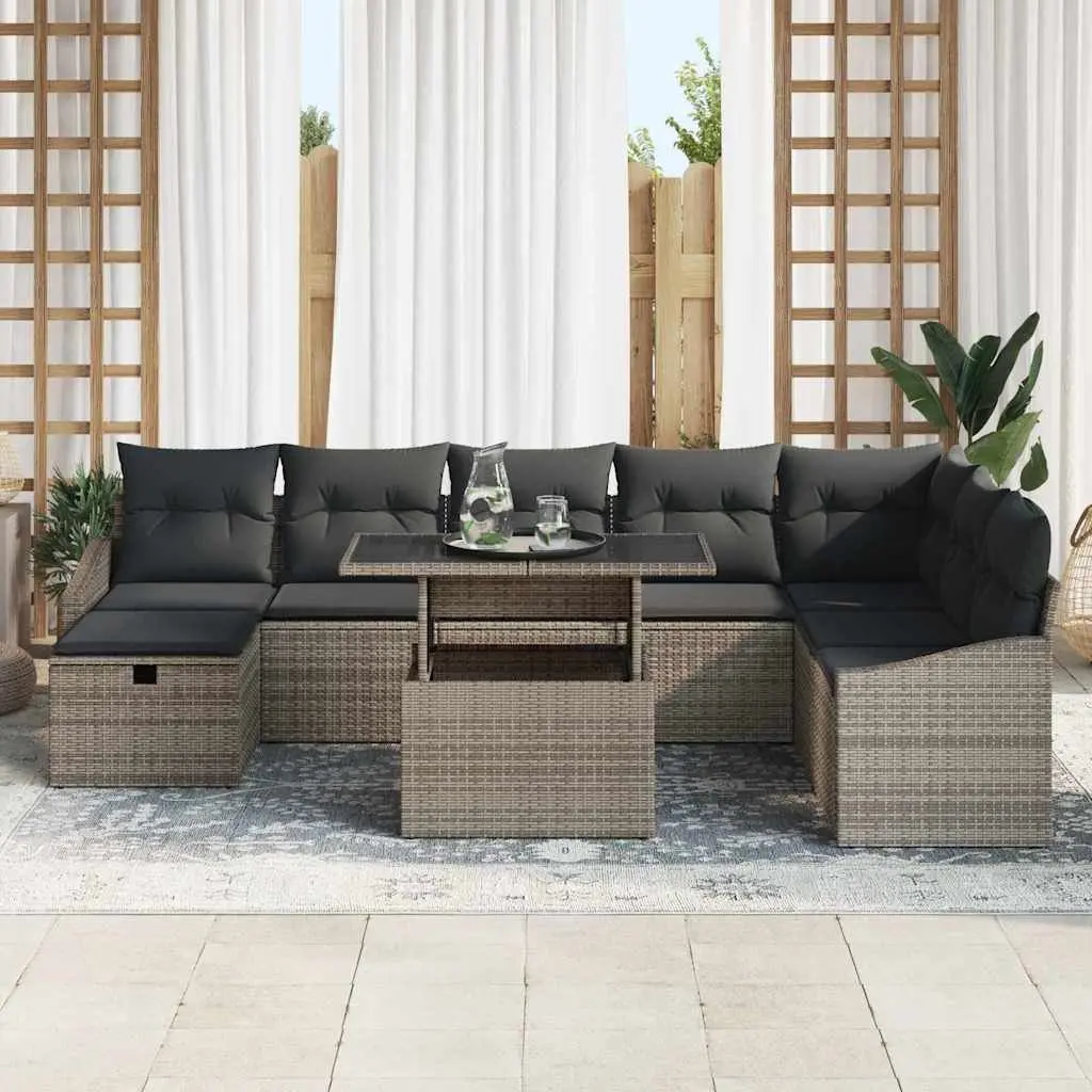 Modular Garden Sofa Set 9 pcs Outdoor Furniture with Storage Cushion Poly Rattan