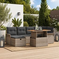 Garden Sofa Set 7 Pieces Outdoor Furniture Grey Poly Rattan with Cushions