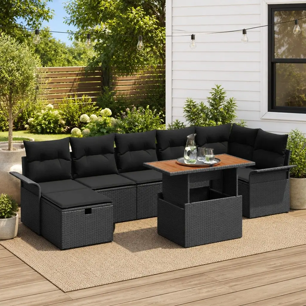 Garden Sofa Set 8 pcs Black Poly Rattan Outdoor Furniture Patio Sectional