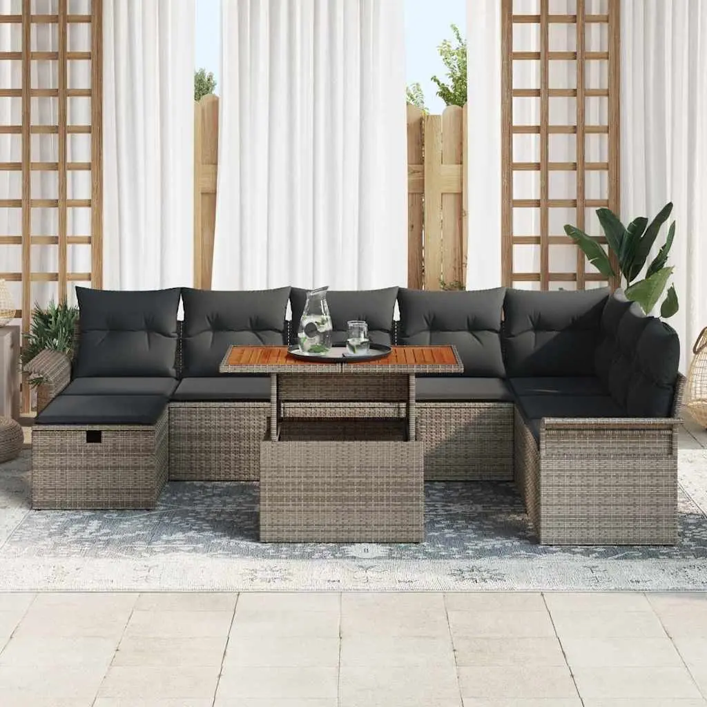 Garden Sofa Set Poly Rattan 9 Piece Modular Lounge Grey