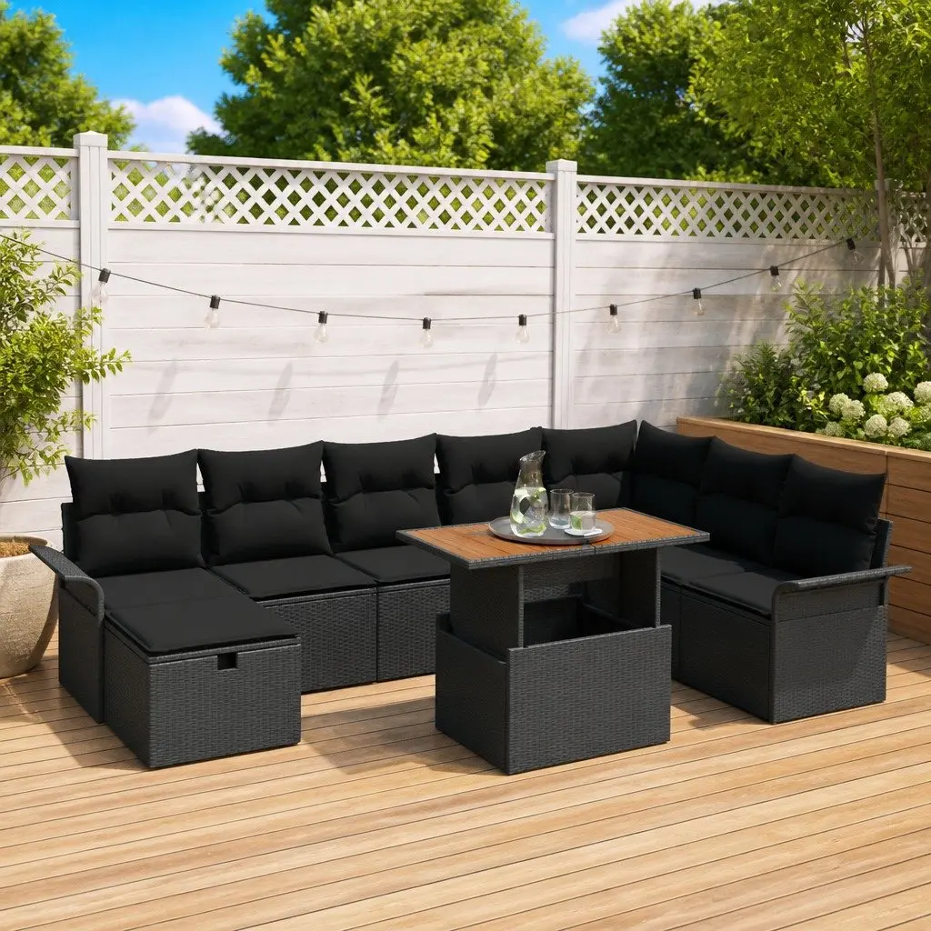 Garden Sofa Set Poly Rattan Modular 9 Piece Outdoor Furniture Black