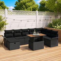 Garden Sofa Set Outdoor Furniture 9 pcs Black Poly Rattan Modular Lounge Seating