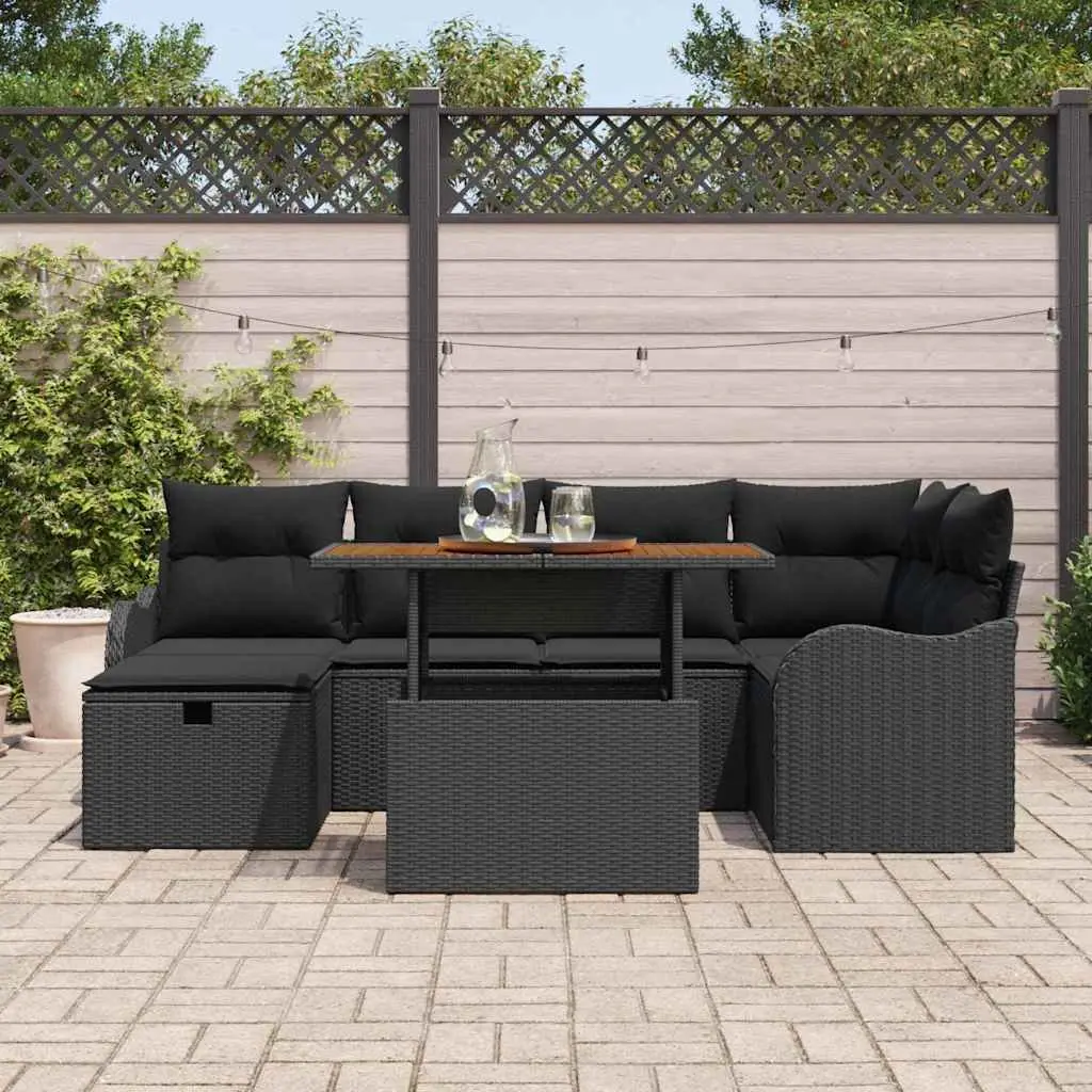 Garden Sofa Set 7 Piece Modular Outdoor Furniture Black Poly Rattan with