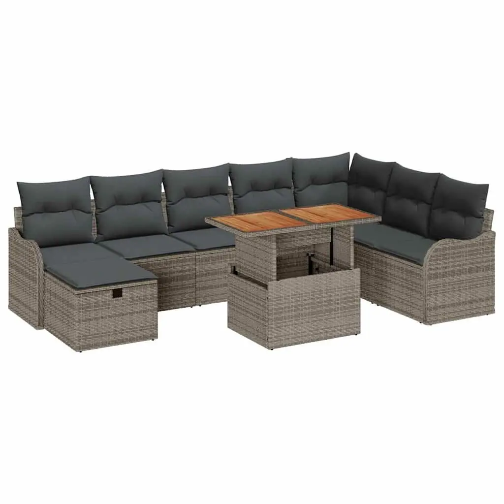 Garden Sofa Set Poly Rattan Modular 9 Piece Outdoor Furniture Grey with Cushions