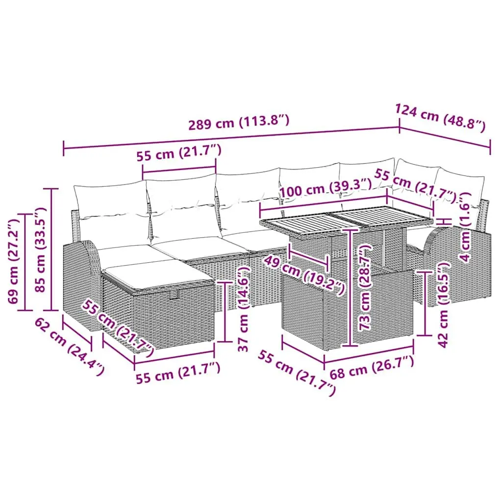 Garden Sofa Set 8 Pieces Black Poly Rattan Outdoor Furniture Modular Seating