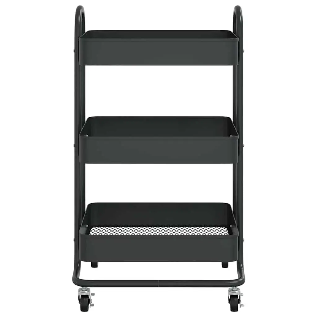 3-Tier Storage Trolley Steel Black 43x34x79cm Mobile Cart