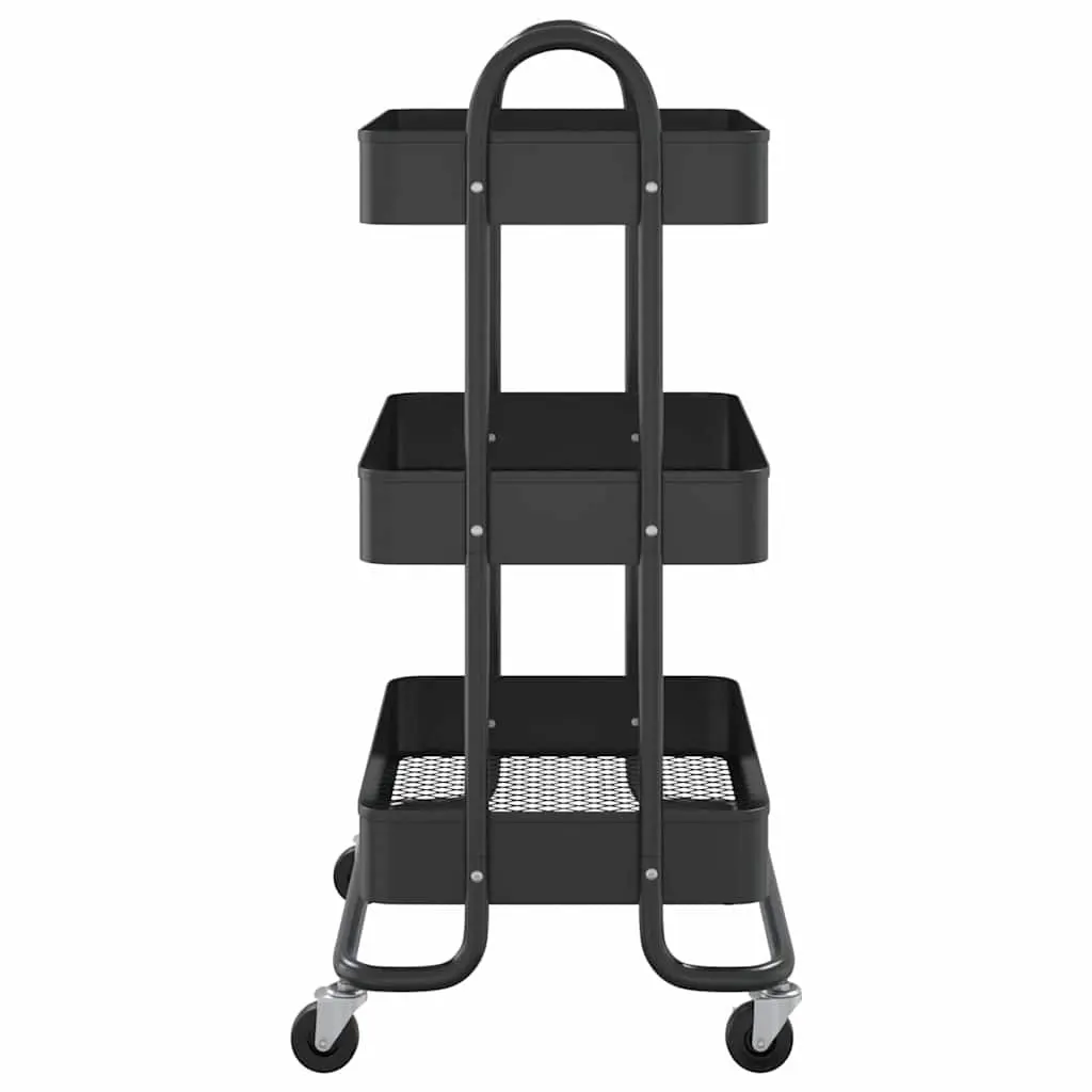 3-Tier Storage Trolley Steel Black 43x34x79cm Mobile Cart