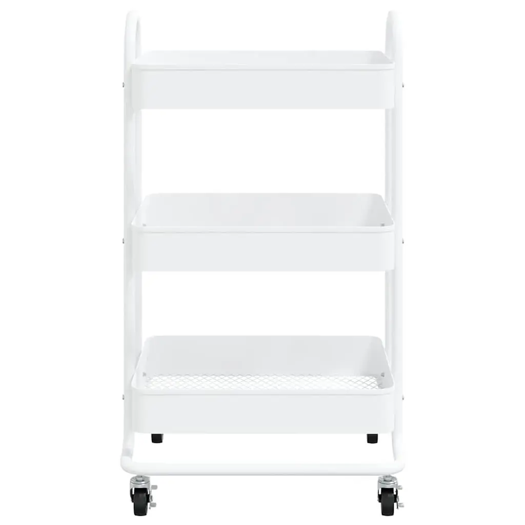 3-Tier Storage Trolley Steel White Mobile Cart 43 x 34 x 79 cm