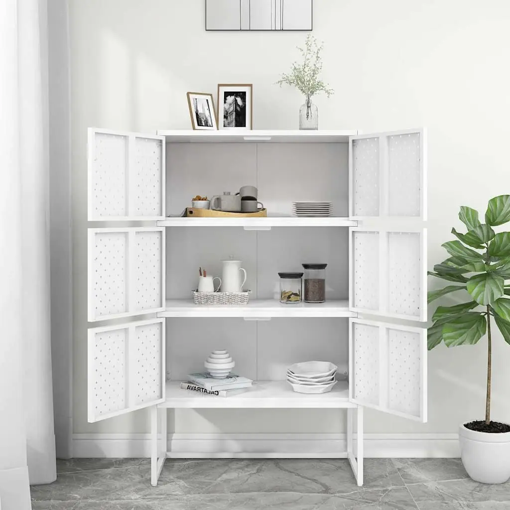 Highboard Storage Cabinet Steel Construction White 80Wx35Dx135Hcm 6 Doors Home Organization Display Furniture