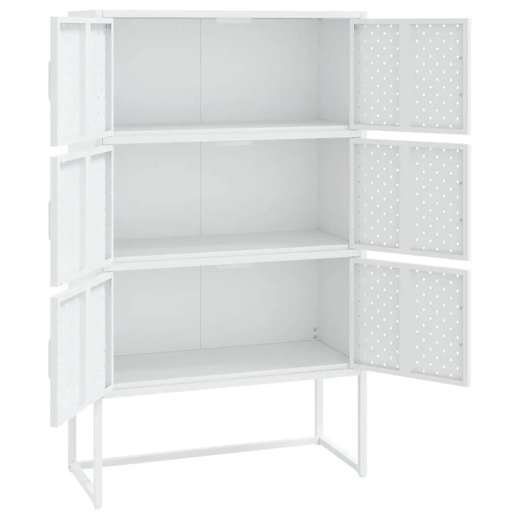 Highboard Storage Cabinet Steel Construction White 80Wx35Dx135Hcm 6 Doors Home Organization Display Furniture