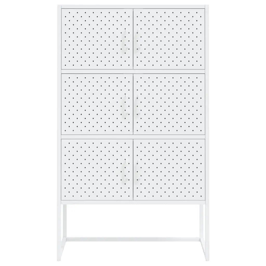 Highboard Storage Cabinet Steel Construction White 80Wx35Dx135Hcm 6 Doors Home Organization Display Furniture