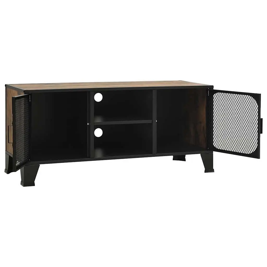 TV Cabinet Rustic Brown Storage Unit with Mesh Doors and Shelf for Living Room