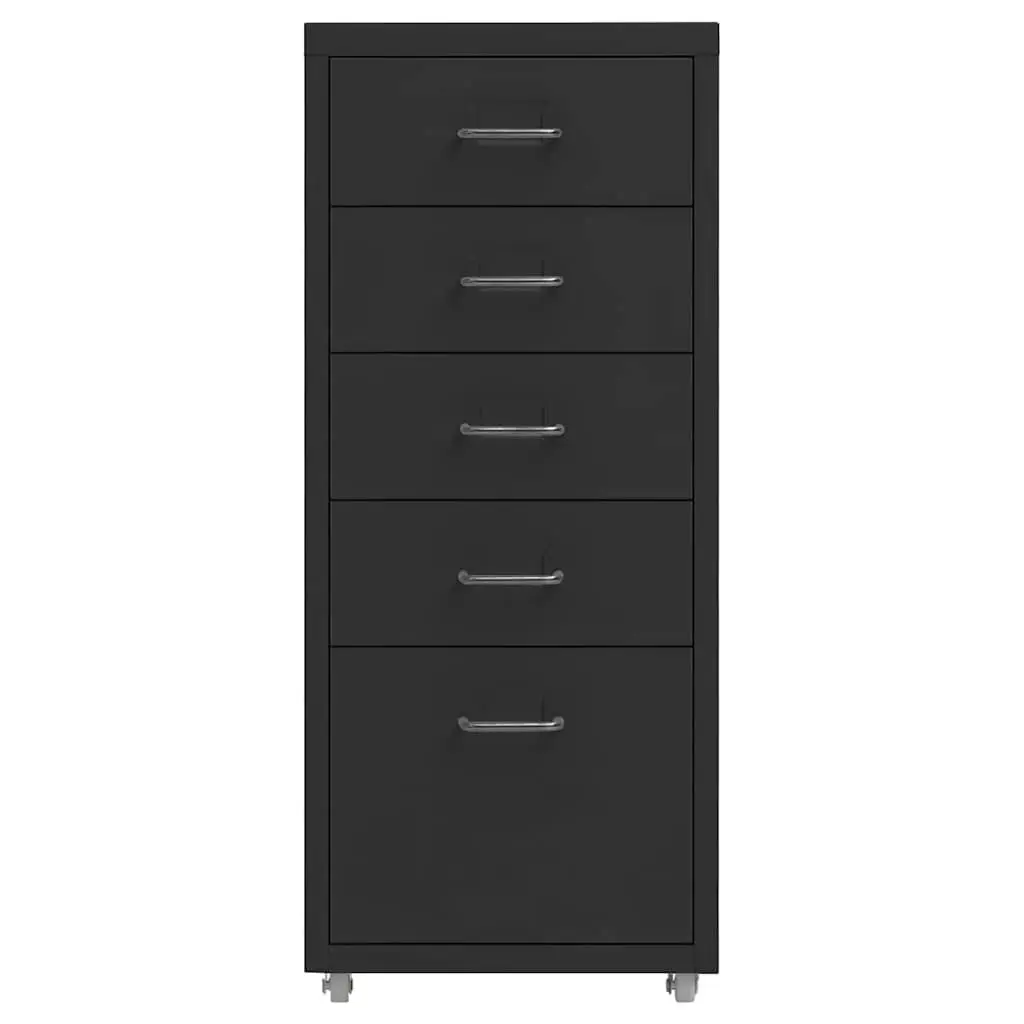 Mobile Filing Cabinet 5 Drawer Black Metal Storage Office Organizer with Wheels