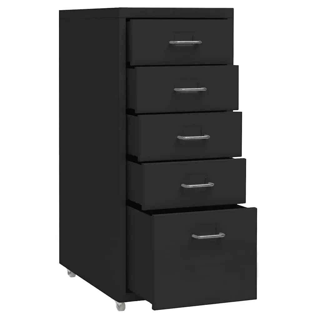 Mobile Filing Cabinet 5 Drawer Black Metal Storage Office Organizer with Wheels