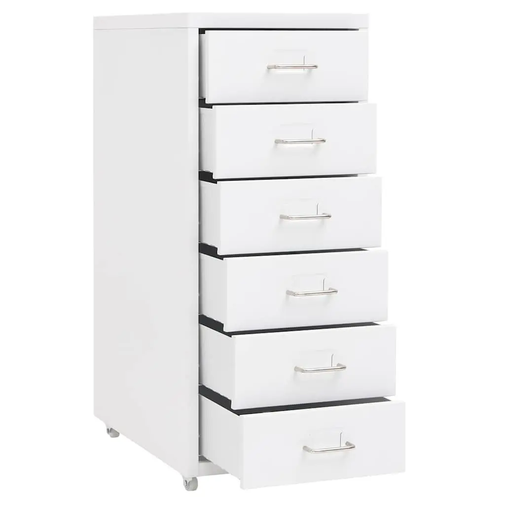 Mobile Filing Cabinet Metal 6 Drawer White Office Storage with Wheels