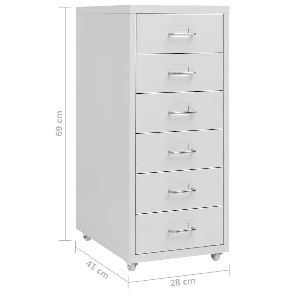 Metal Mobile File Cabinet 6 Drawer Grey Office Organizer with Wheels