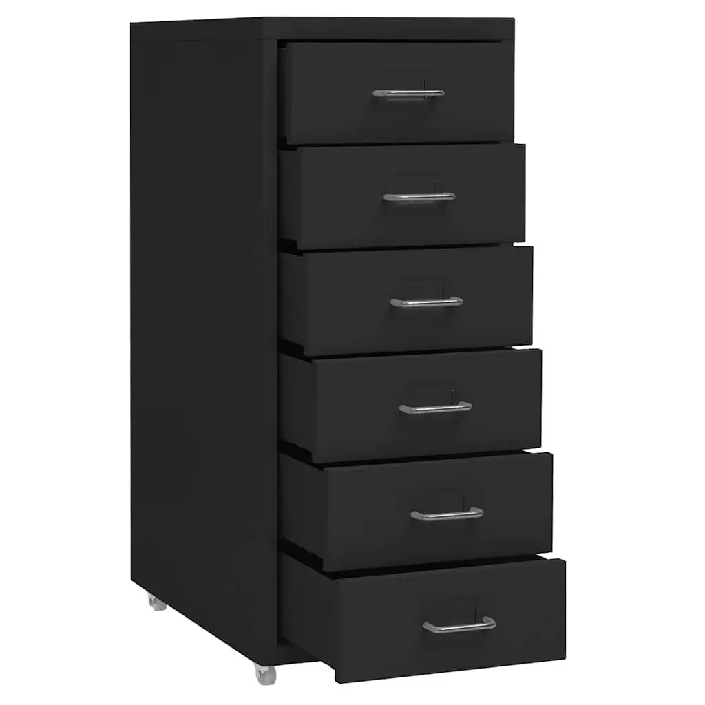 Mobile Filing Cabinet Metal 6 Drawer Black Office Organizer with Wheels