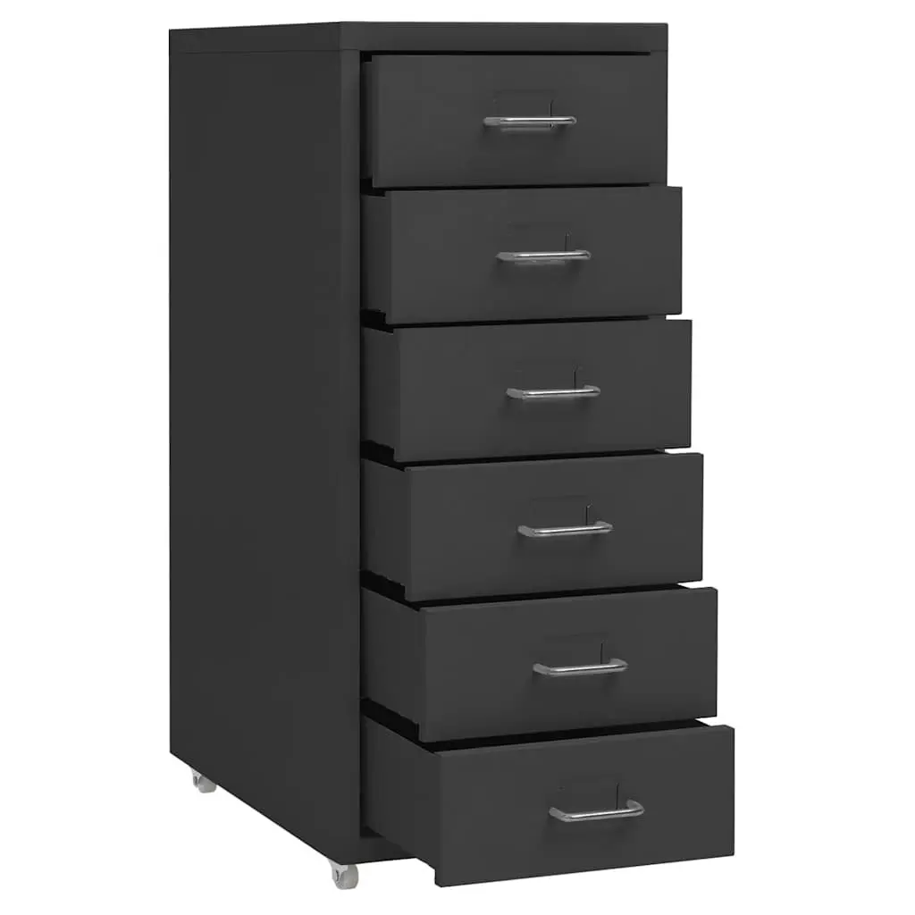 Metal Filing Cabinet Mobile 6 Drawer Anthracite Office Storage with Wheels
