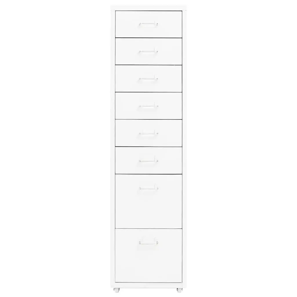 Mobile Filing Cabinet Metal White 8 Drawer Office Storage 28x41x109cm with Wheels