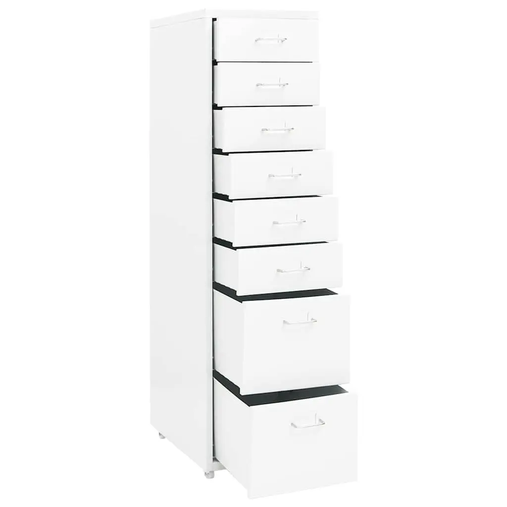 Mobile Filing Cabinet Metal White 8 Drawer Office Storage 28x41x109cm with Wheels
