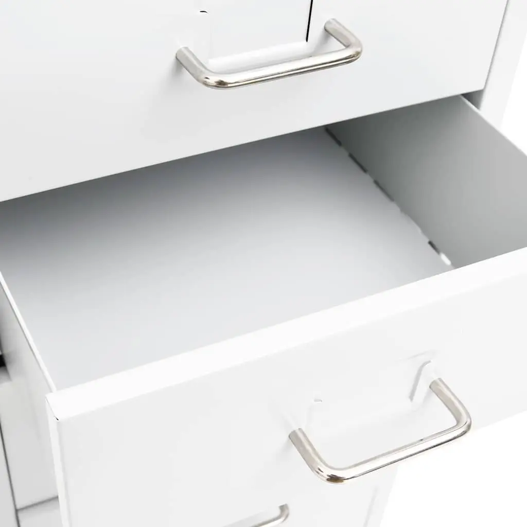 Mobile Filing Cabinet Metal White 8 Drawer Office Storage 28x41x109cm with Wheels