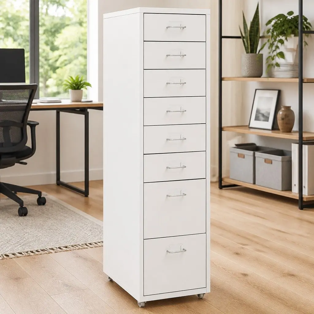 Grey 8 Drawer Mobile Filing Cabinet for Home