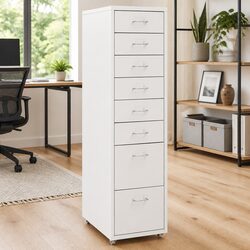 Mobile Filing Cabinet Grey 8 Drawer Metal Office Storage Chest with Wheels