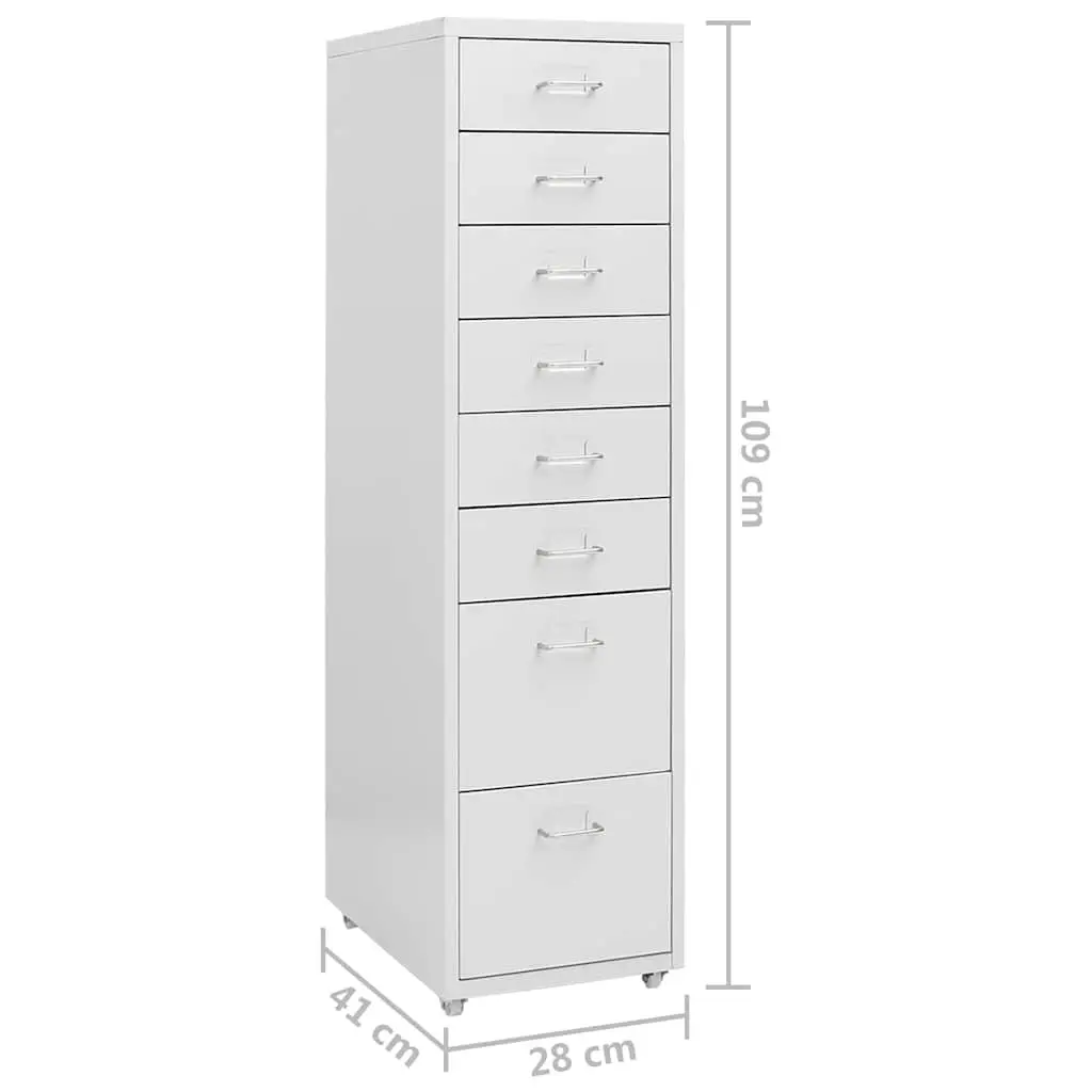 Mobile Filing Cabinet Metal 8 Drawer Grey Office Storage Chest with Wheels