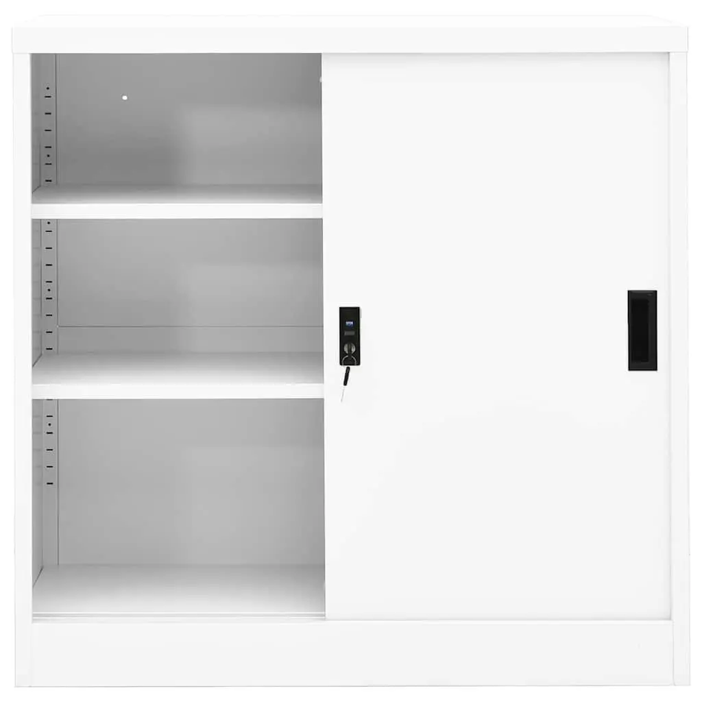 Storage Cabinet White Steel 90x40x90cm Lockable Shelves Sliding Door