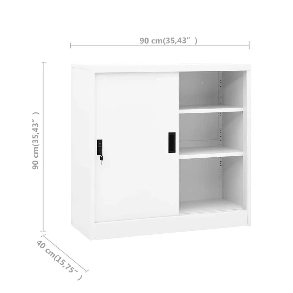 Storage Cabinet White Steel 90x40x90cm Lockable Shelves Sliding Door