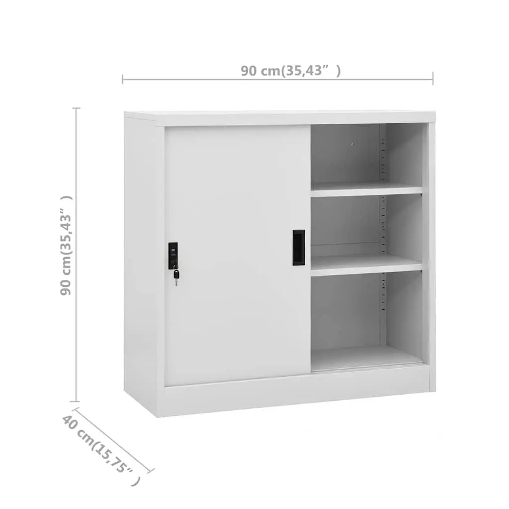 Office Storage Cabinet Steel Light Grey Adjustable Shelves 90L x 40W x 90H cm