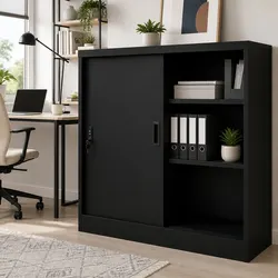Versatile Black Steel Office Storage Cabinet for Home Use