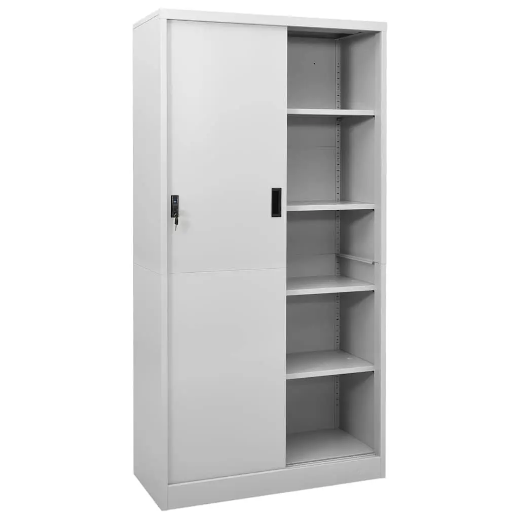 Office Storage Cabinet Steel Sliding Door Light Grey 90x40x180cm