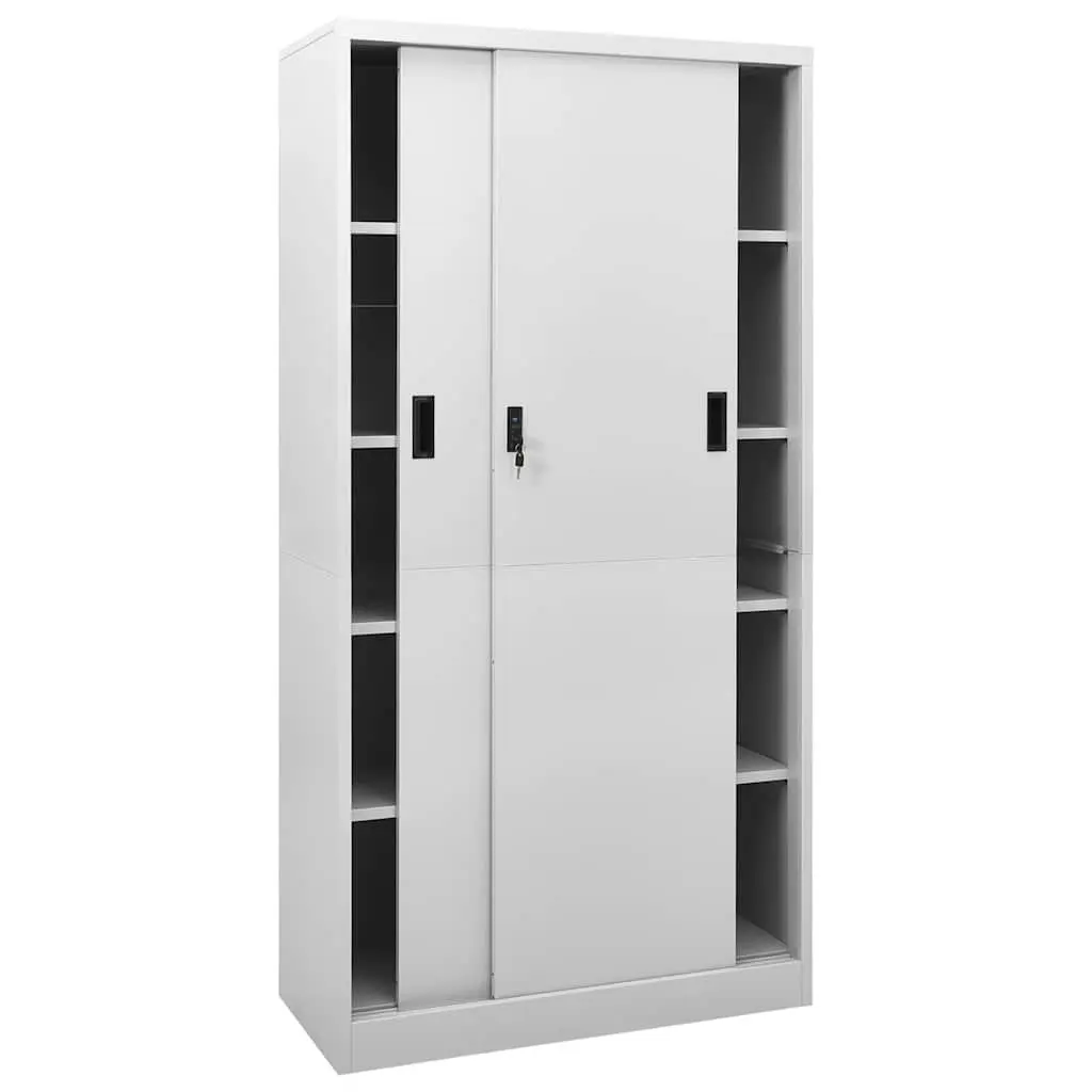 Office Storage Cabinet Steel Sliding Door Light Grey 90x40x180cm