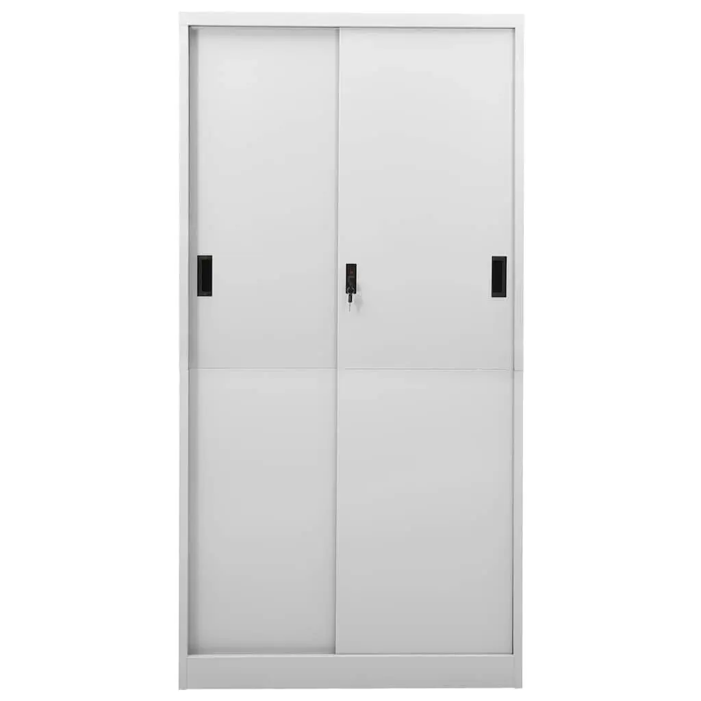 Office Storage Cabinet Steel Sliding Door Light Grey 90x40x180cm