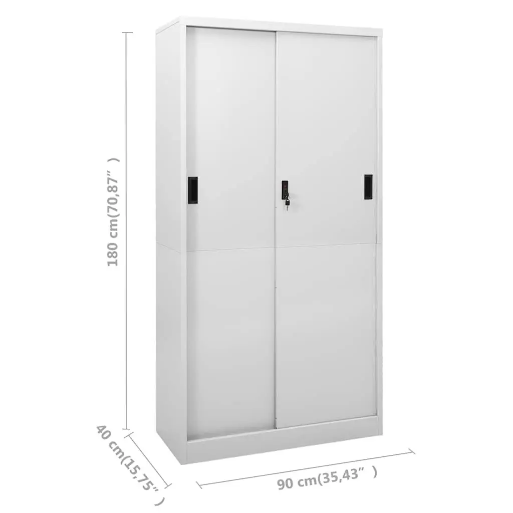 Office Storage Cabinet Steel Sliding Door Light Grey 90x40x180cm