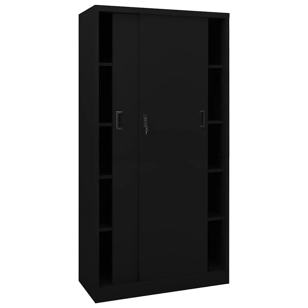 Office Storage Cabinet Steel Sliding Door Black 90W x 40D x 180H cm
