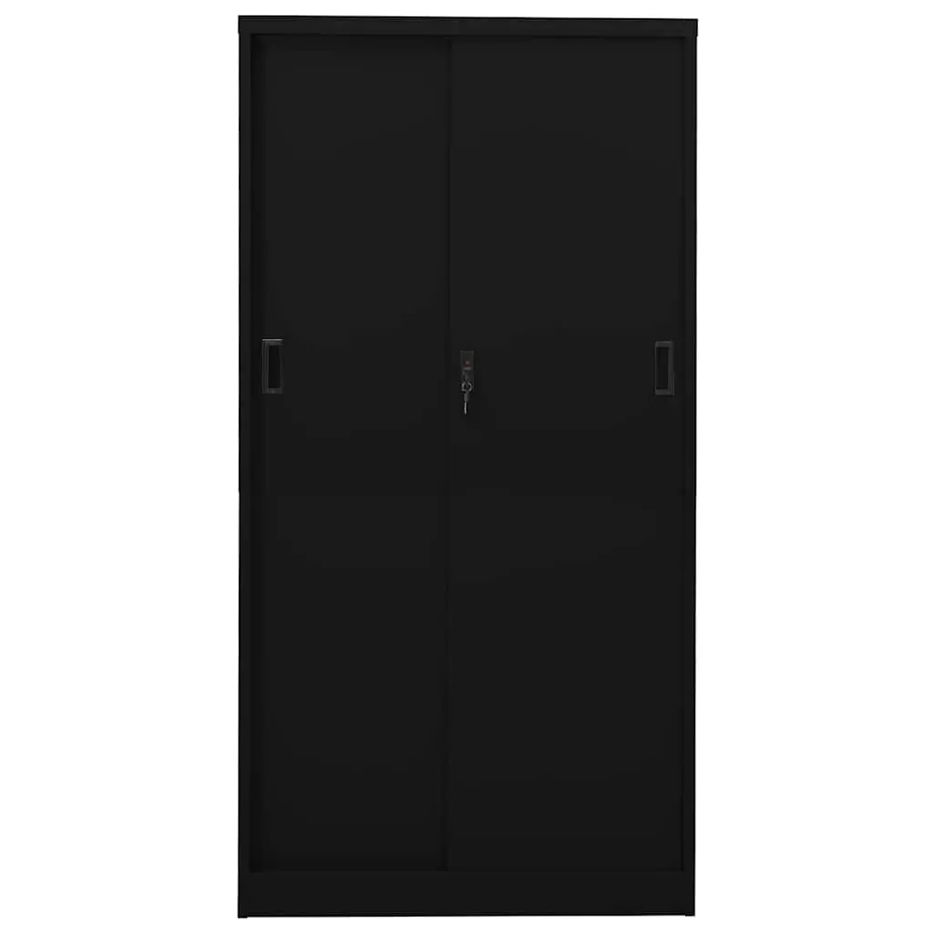 Office Storage Cabinet Steel Sliding Door Black 90W x 40D x 180H cm