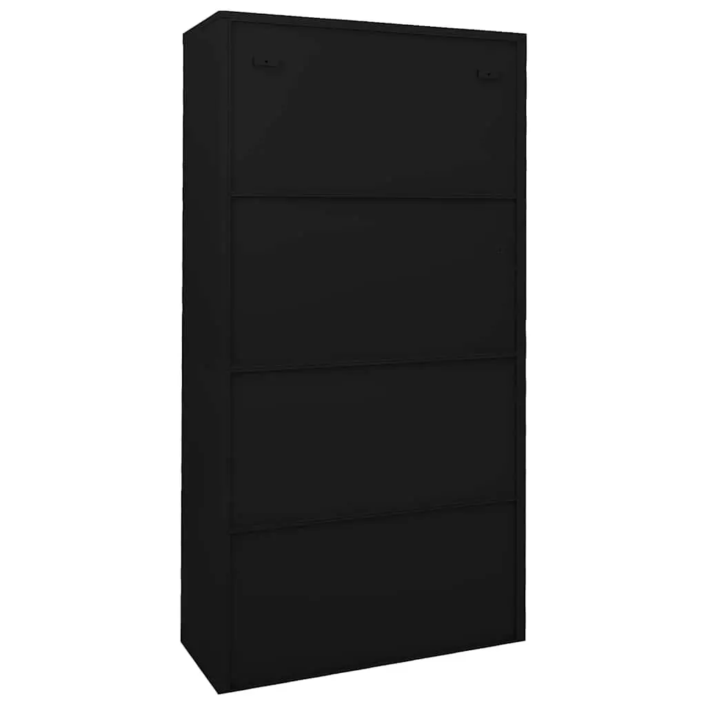 Office Storage Cabinet Steel Sliding Door Black 90W x 40D x 180H cm