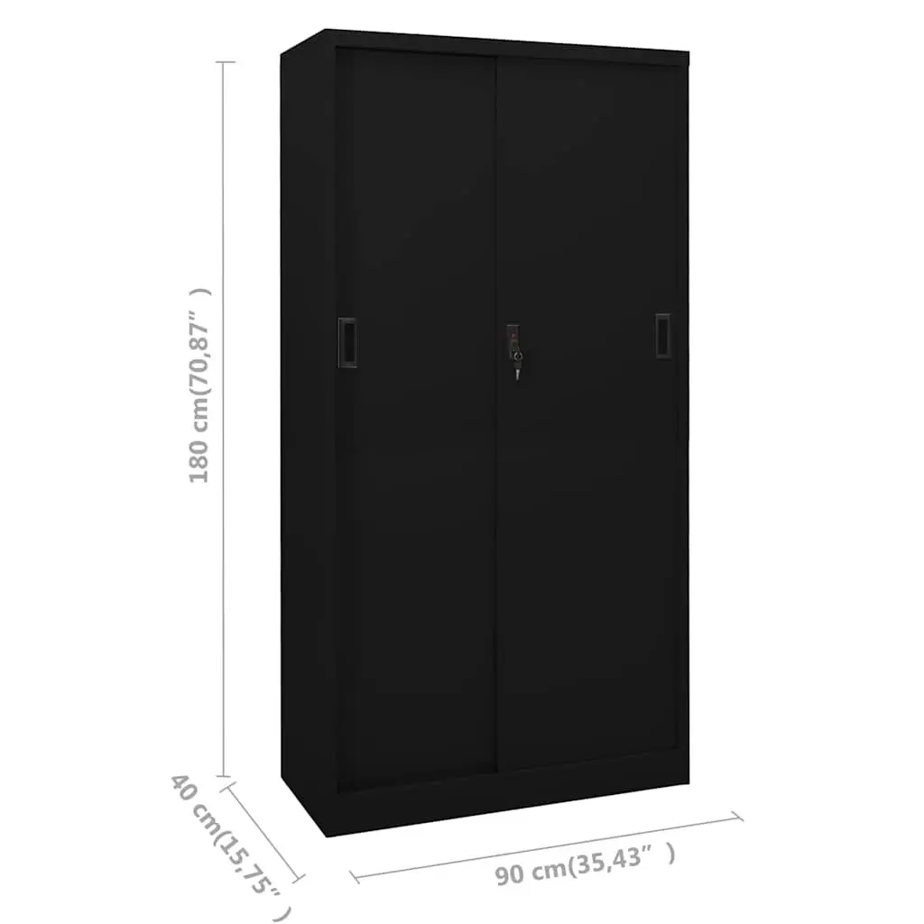 Office Storage Cabinet Steel Sliding Door Black 90W x 40D x 180H cm