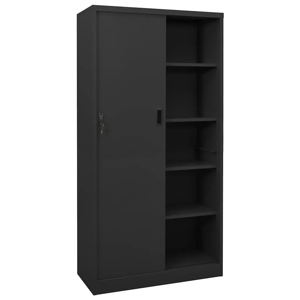 Office Storage Cabinet Steel 90W x 40D x 180H cm Anthracite Sliding Door Adjustable Shelves