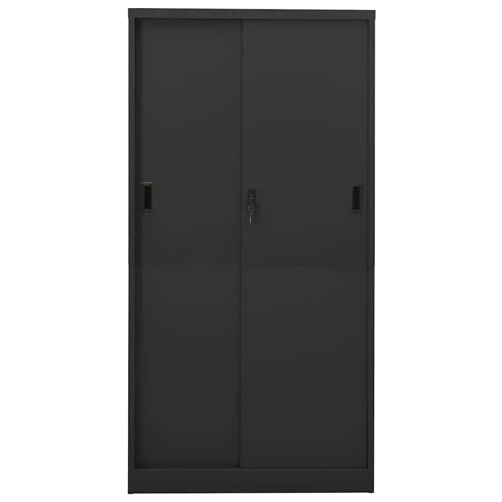 Office Storage Cabinet Steel 90W x 40D x 180H cm Anthracite Sliding Door Adjustable Shelves