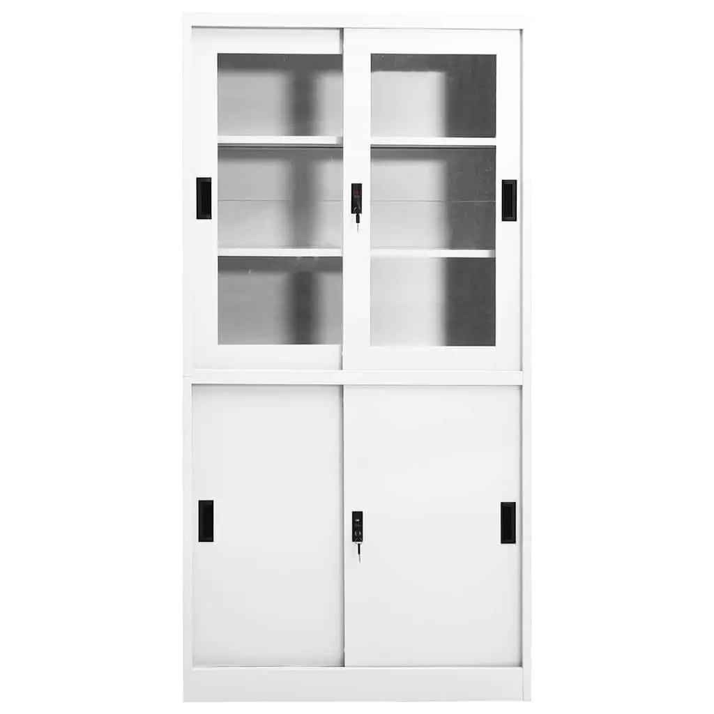 Office Storage Cabinet Steel Sliding Door 90x40x180cm White Adjustable Shelves