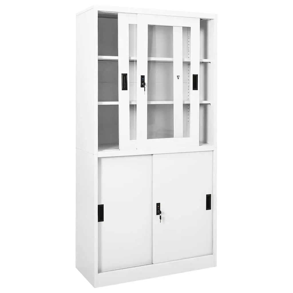 Office Storage Cabinet Steel Sliding Door 90x40x180cm White Adjustable Shelves