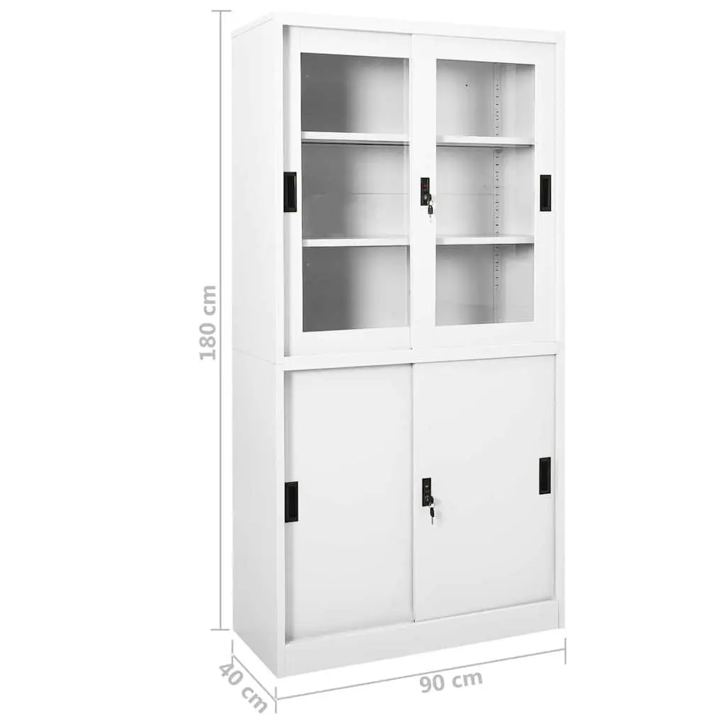 Office Storage Cabinet Steel Sliding Door 90x40x180cm White Adjustable Shelves