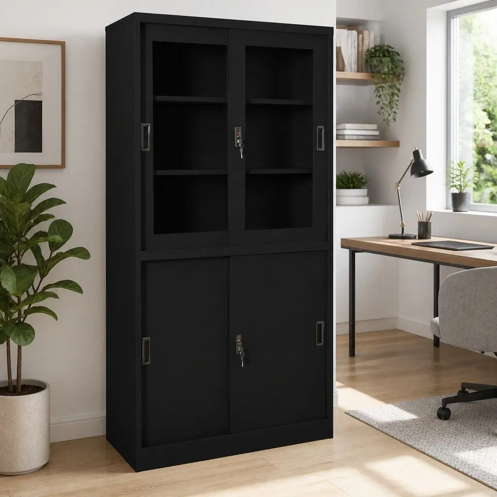 Black Steel Storage Cabinet for Home Office Use