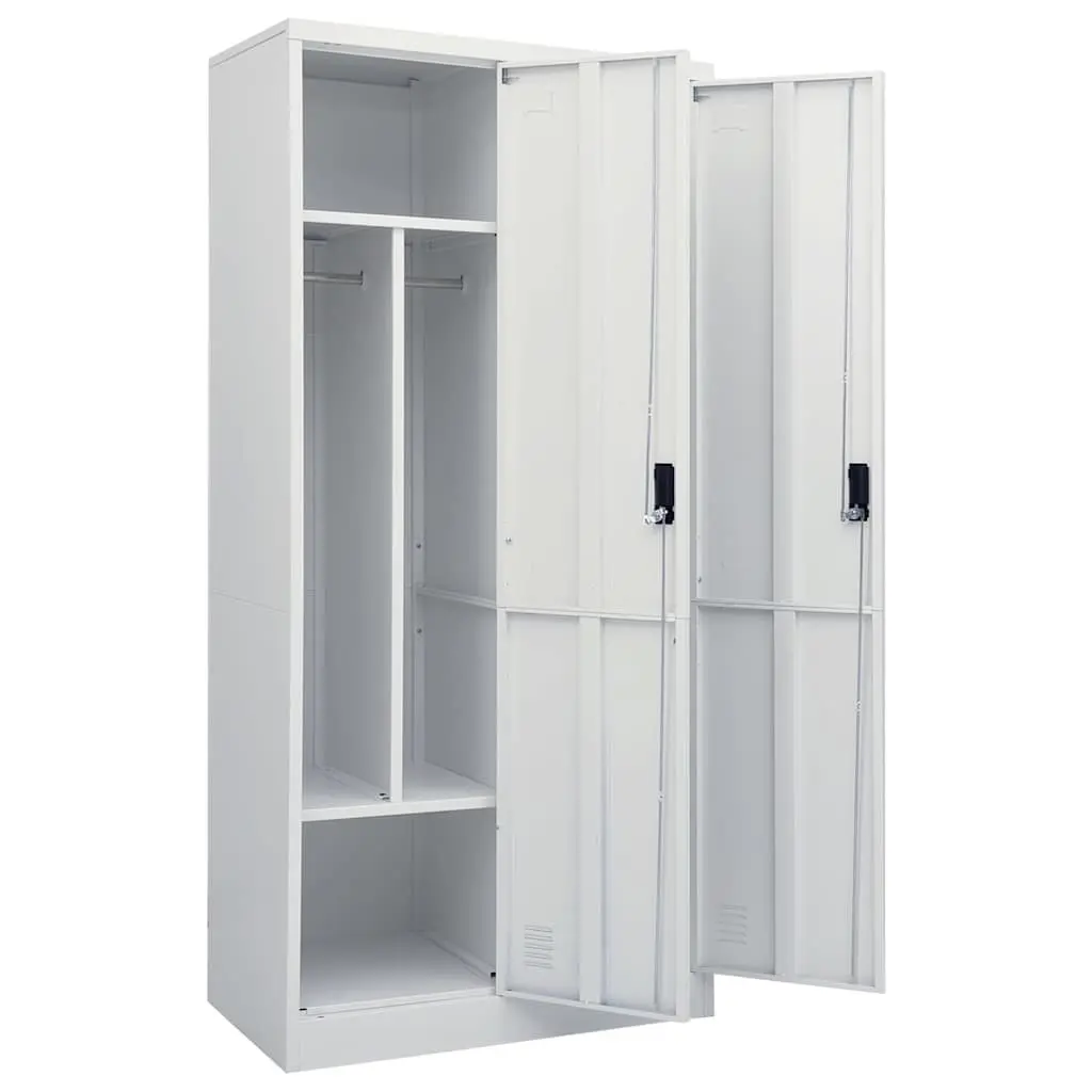 Steel Wardrobe Cabinet Grey Large Clothing Organizer with 2 Shelves
