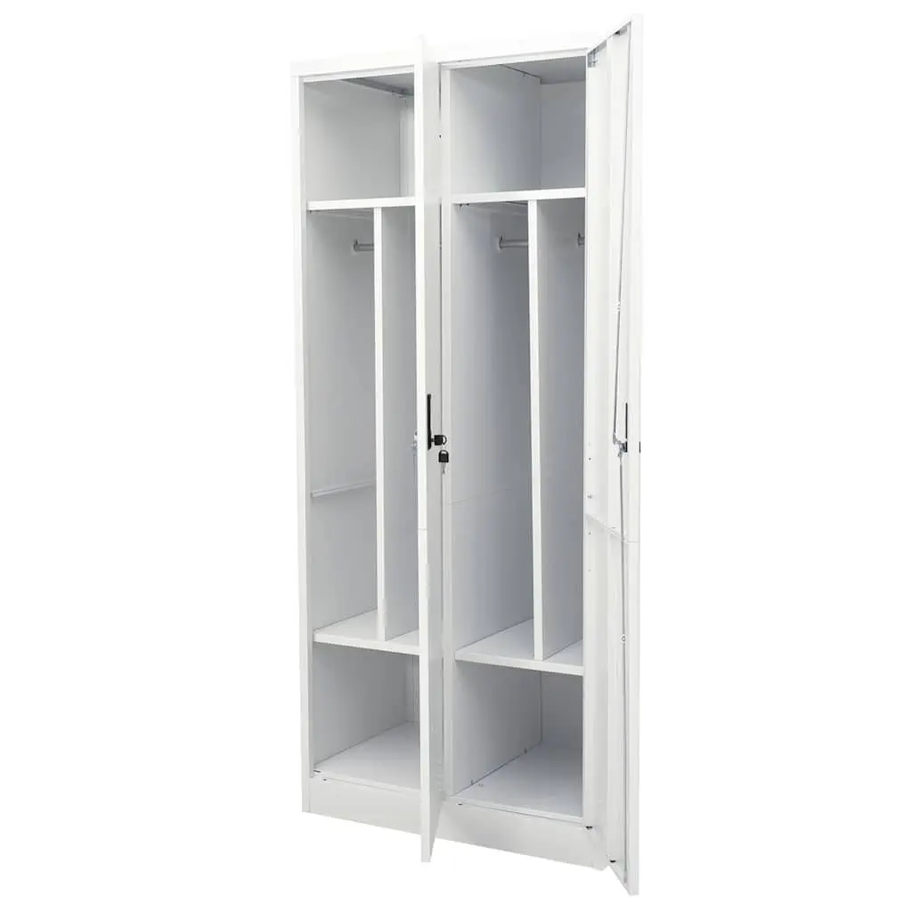 Steel Wardrobe Cabinet Grey Large Clothing Organizer with 2 Shelves